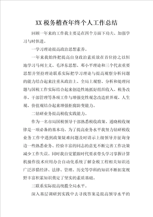 XX税务稽查年终个人工作总结