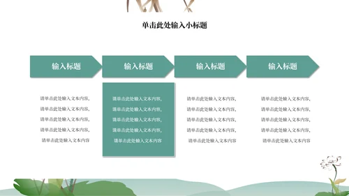 绿色水墨中国风山水花卉文学主题教育PPT模板