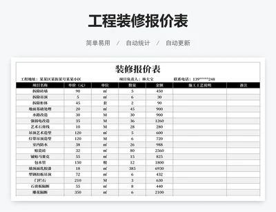 工程装修报价表