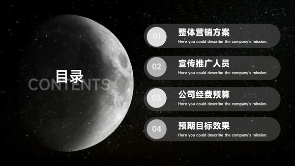黑白月球主题品牌营销策划PPT模板