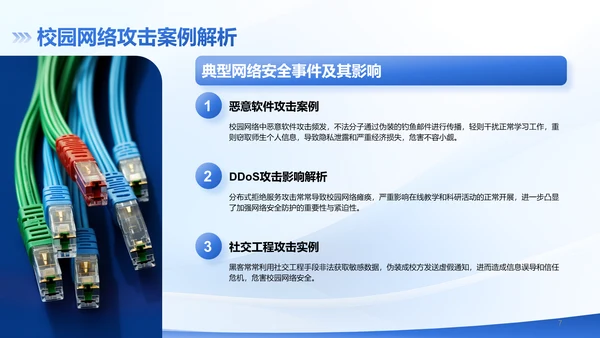 蓝色3D风校园网络安全防护指南PPT模板