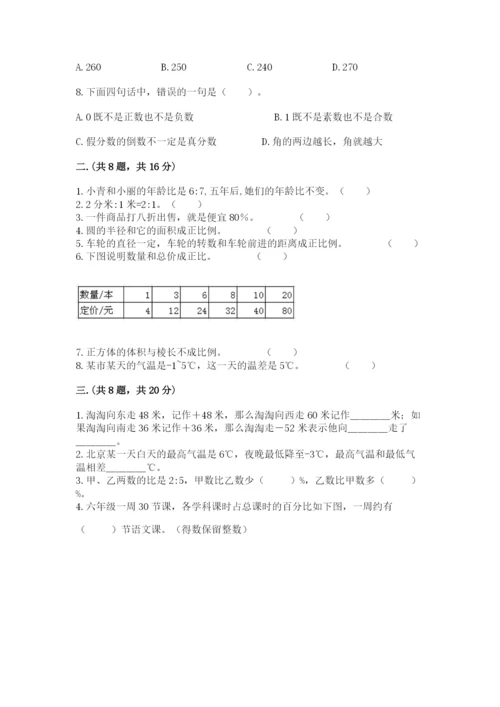 小学六年级升初中模拟试卷含答案（夺分金卷）.docx