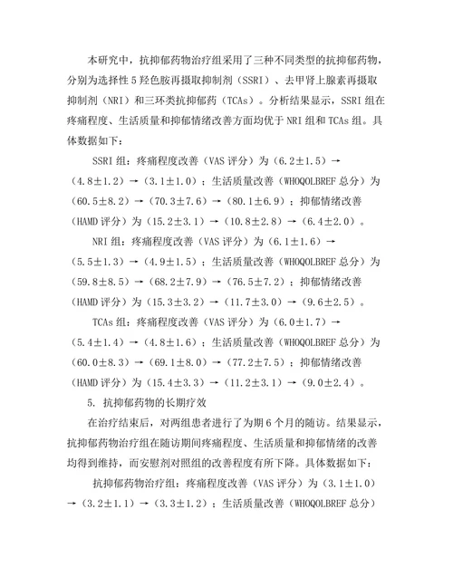 抗抑郁药物对慢性疼痛患者的双重疗效研究