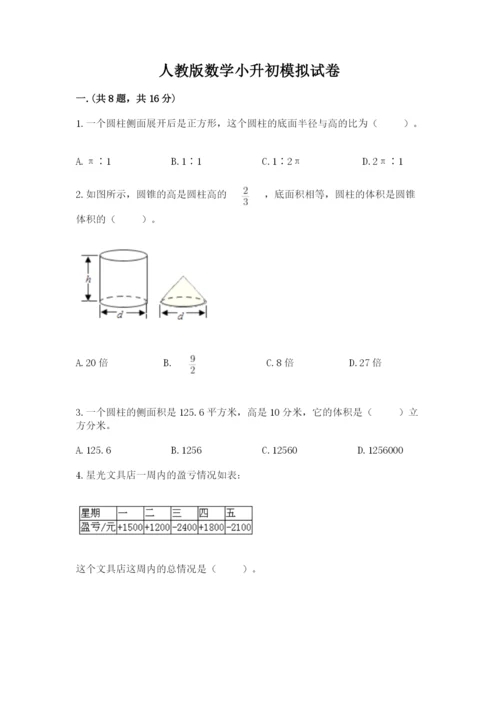 人教版数学小升初模拟试卷附参考答案【满分必刷】.docx