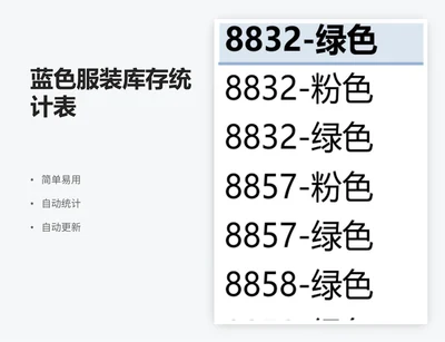蓝色服装库存统计表