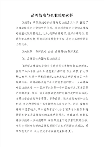 品牌战略与企业策略选择