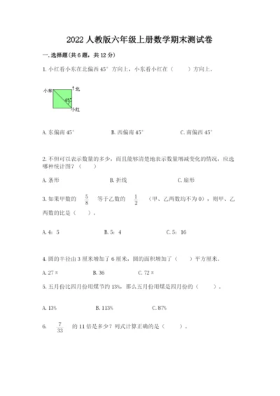 2022人教版六年级上册数学期末测试卷（典优）.docx