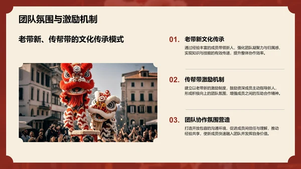 红色复古风醒狮精神与团队协作启示PPT模板