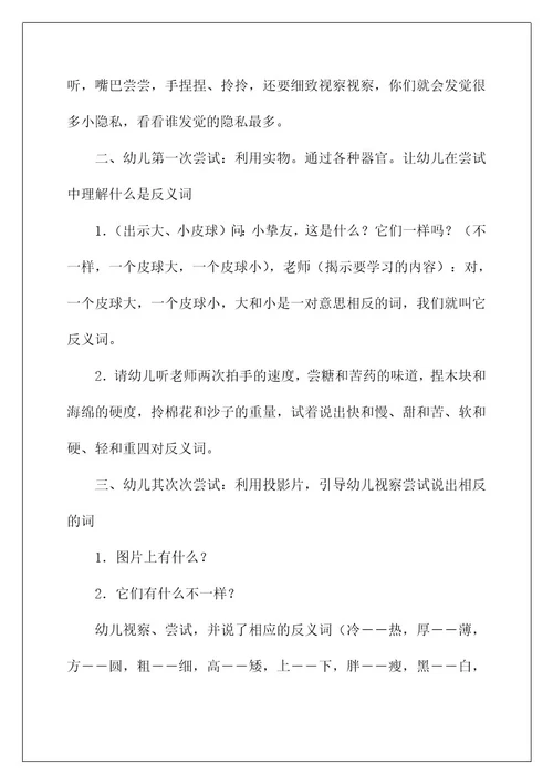 大班语言公开课教案《反义词》