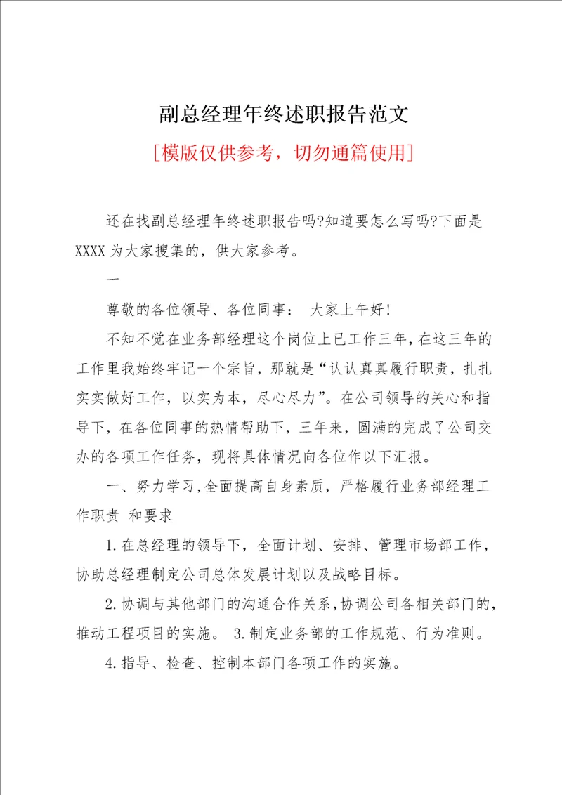 副总经理年终述职报告范文