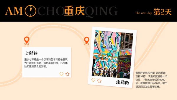 橙黑色插画风重庆旅游攻略
