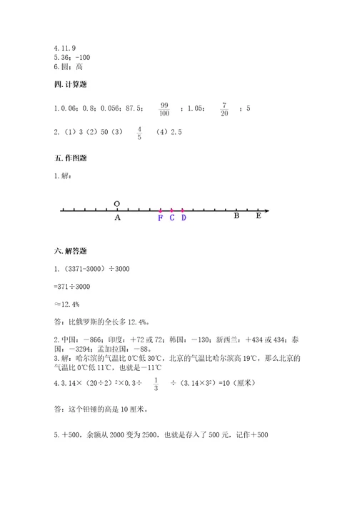 小学六年级下册数学期末测试卷含答案研优卷