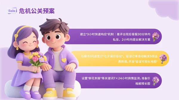 紫色3D风心动告白礼七夕鲜花店促销活动PPT模板