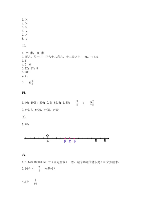 小学六年级数学摸底考试题精品名师推荐