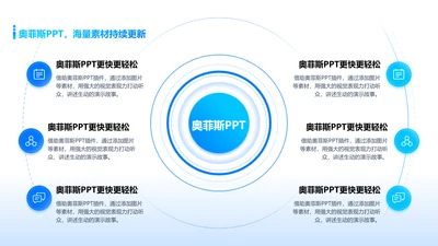 蓝色科技感并列关系总分关系6项PPT单页