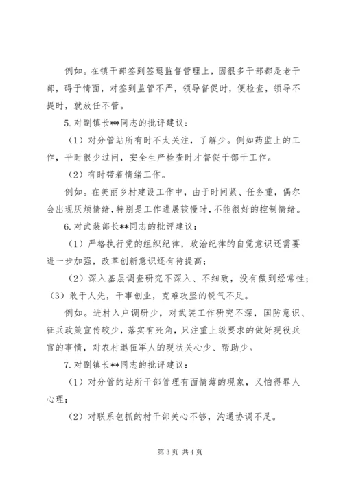 对领导班子及班子成员的批评意见范文.docx