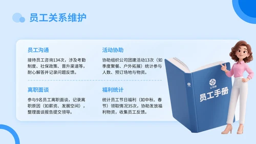 蓝色3D立体风转正述职答辩PPT模板