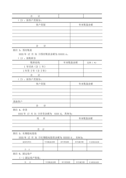 审计报告会计报的表附注说明新