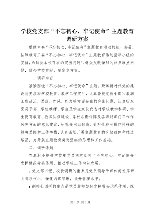 学校党支部“不忘初心，牢记使命”主题教育调研方案.docx