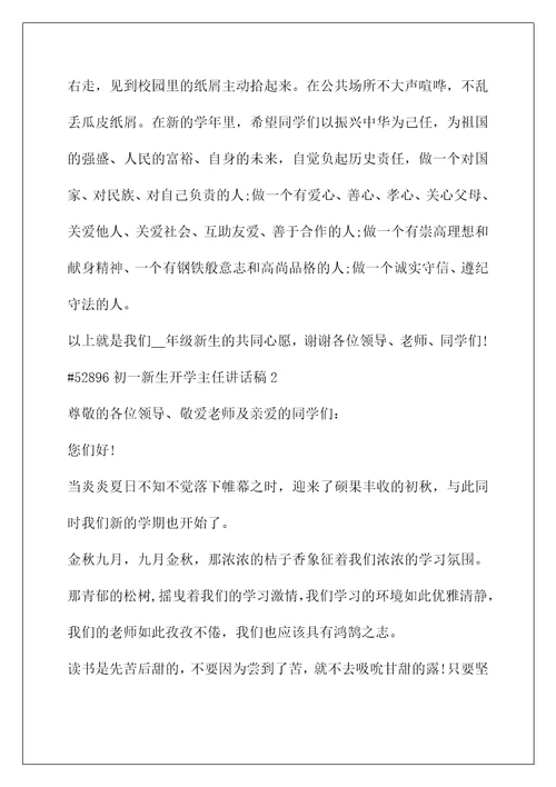 校长开学典礼讲话稿(初一新生开学主任讲话稿最新5篇)