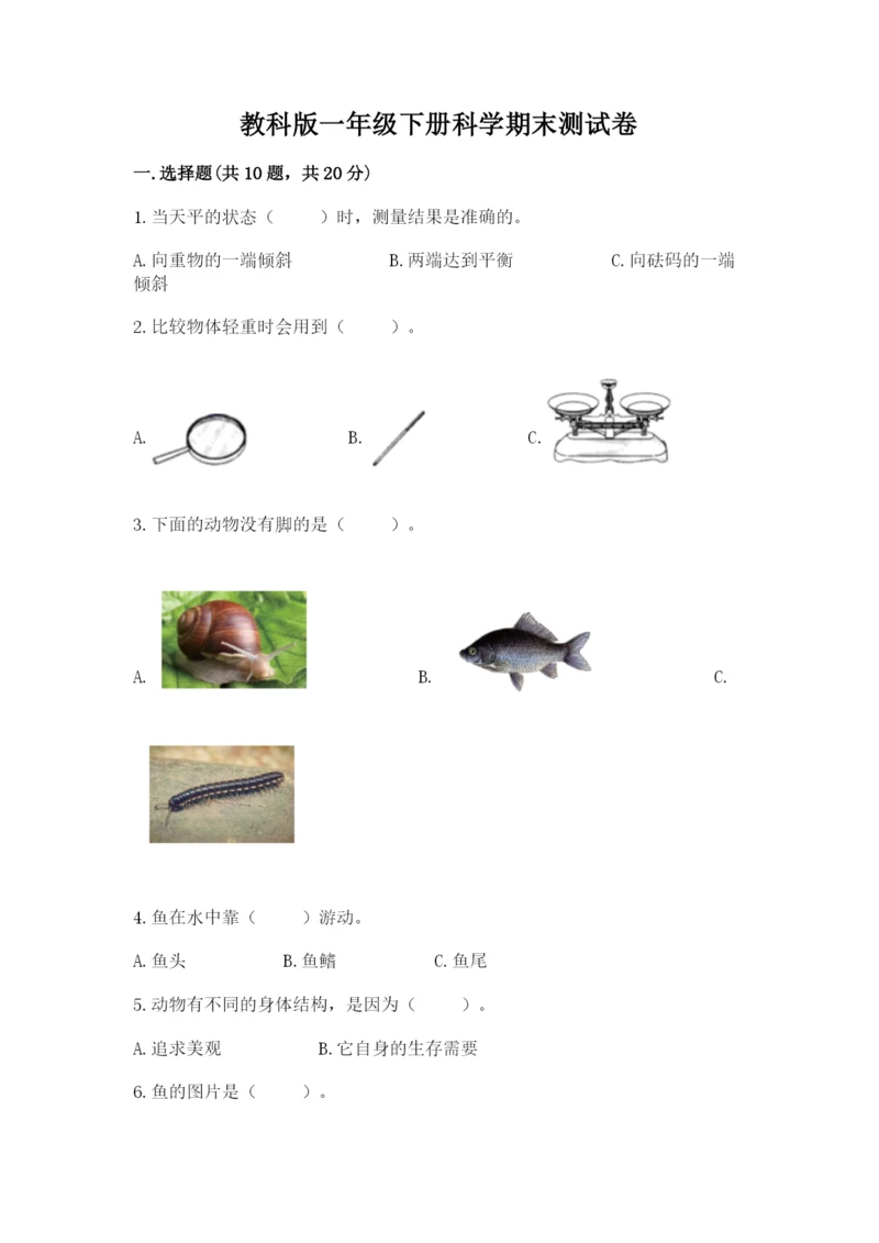 教科版一年级下册科学期末测试卷【能力提升】.docx