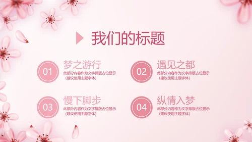 手绘粉色小清新旅行电子相册PPT动态模板封含