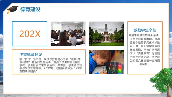蓝色简约实景城市学校评优汇报PPT模板