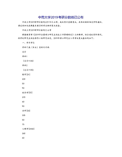 中南大学2019考研分数线已公布