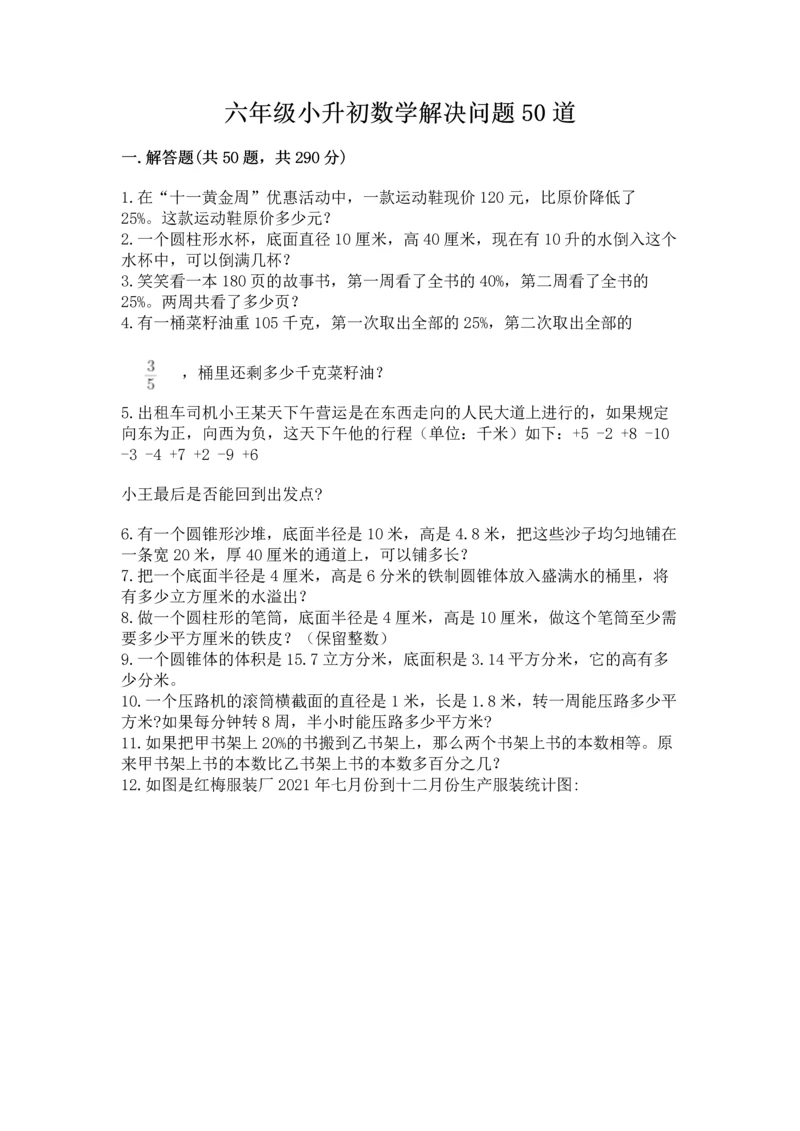 六年级小升初数学解决问题50道a4版可打印.docx