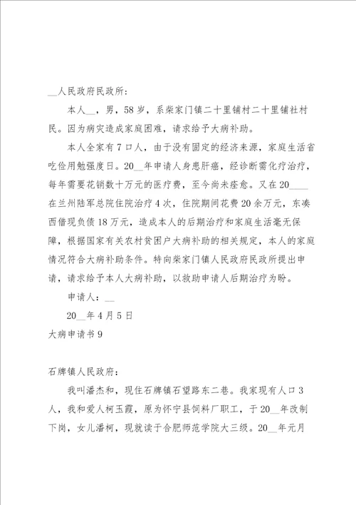 大病申请书15篇