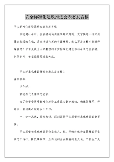 安全标准化建设推进会表态发言稿