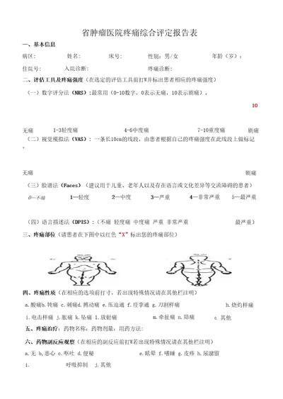 医院疼痛综合评定报告表