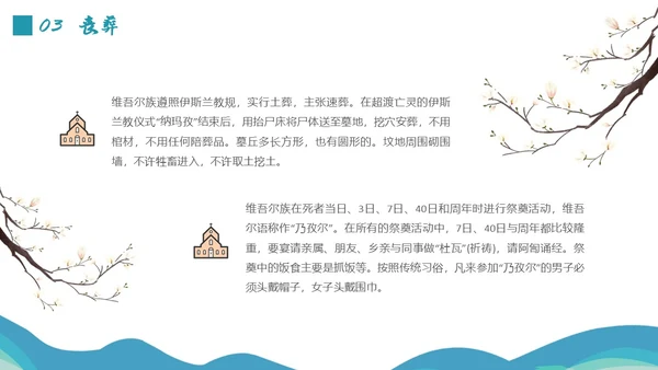 蓝绿色插画维吾尔族少数民族介绍学生PPT