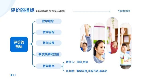 蓝色简约线条教师评课主体模板如何听课评课