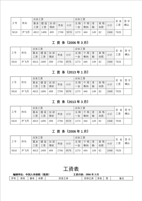 标准工资条模板