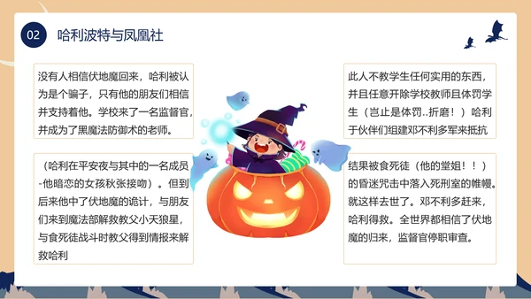 黄色蓝色卡通风哈利波特PPT模板电影