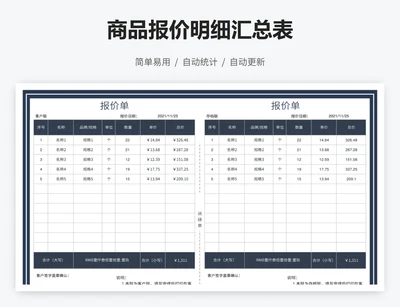 商品报价明细汇总表