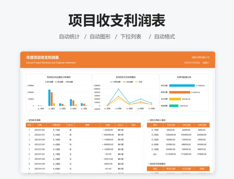 项目收支利润表