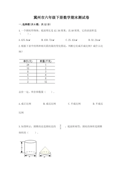 冀州市六年级下册数学期末测试卷必考题.docx