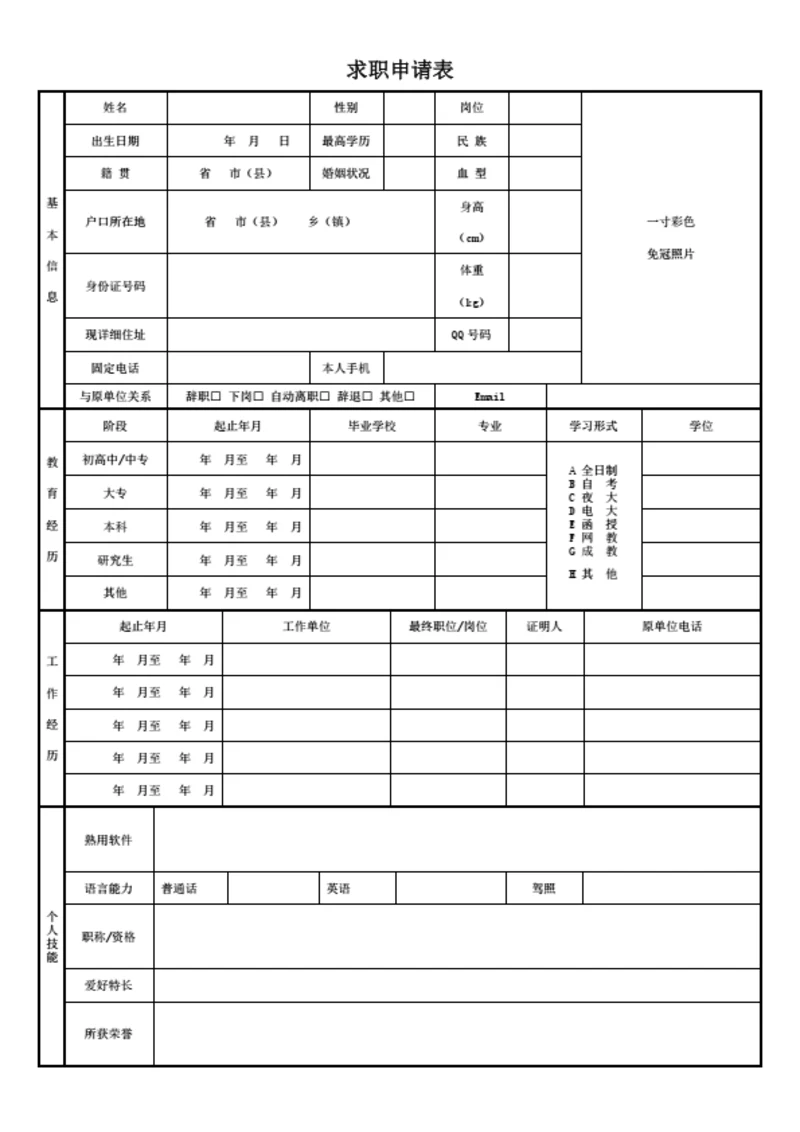 金融行业表格简历模板