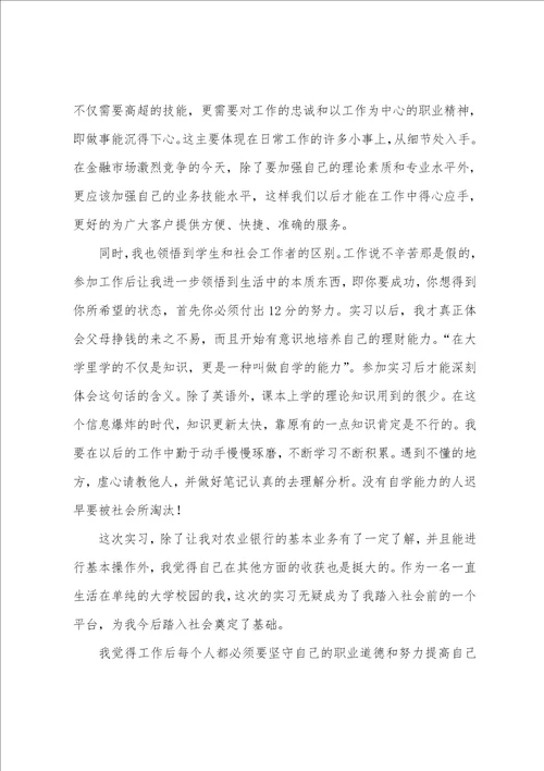 农行暑期实习报告