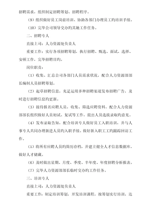 人力资源部岗位设置岗位基本职责及绩效考评专题方案