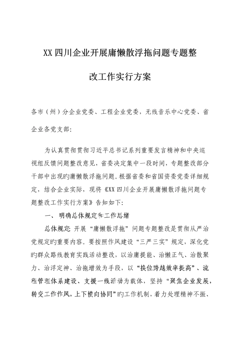 公司开展庸懒散浮拖问题专项整治工作实施方案.docx