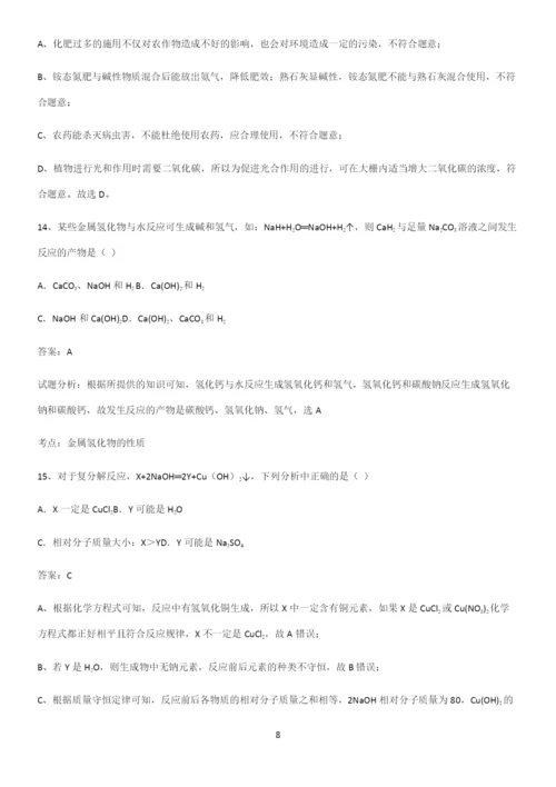 人教版2023初中化学九年级化学下册第十一单元盐化肥重点知识点大全.docx
