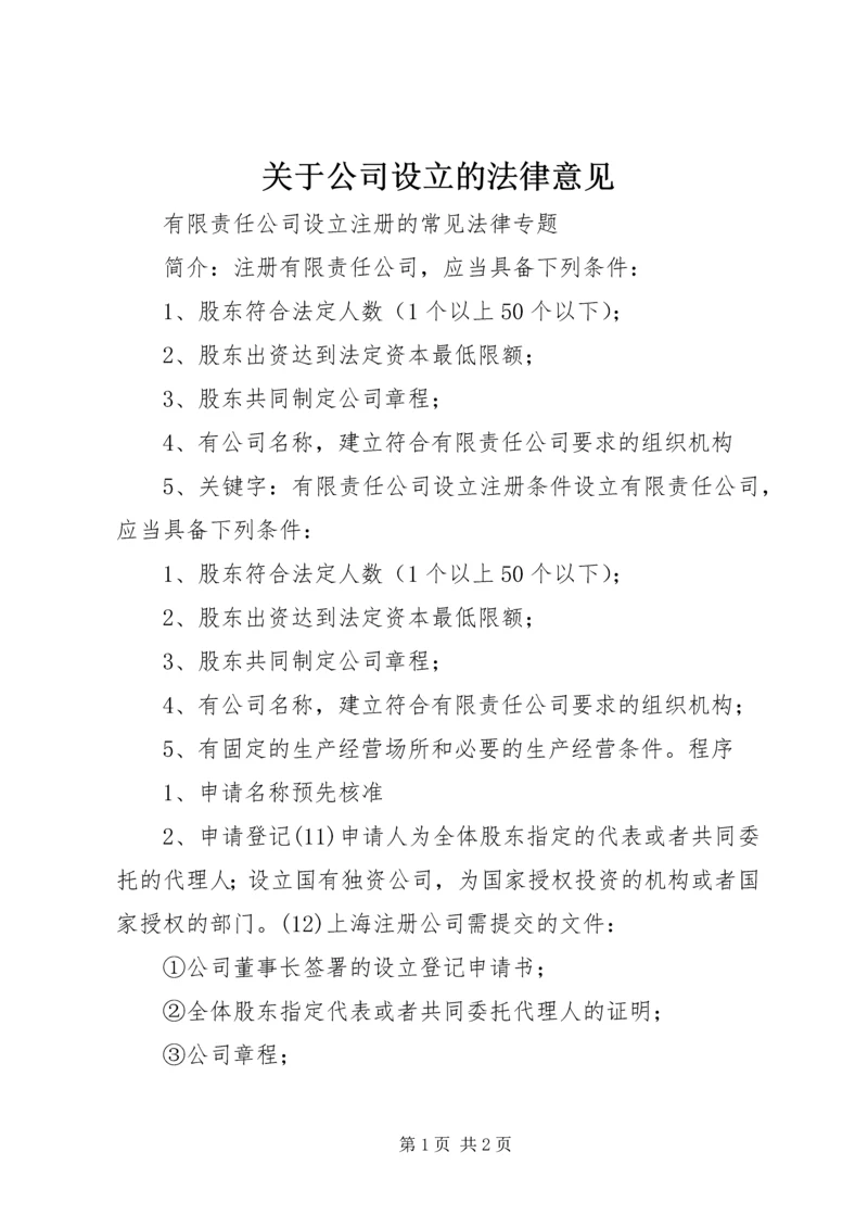 关于公司设立的法律意见.docx