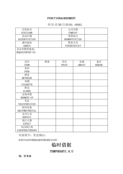 大酒店餐饮部管理表单