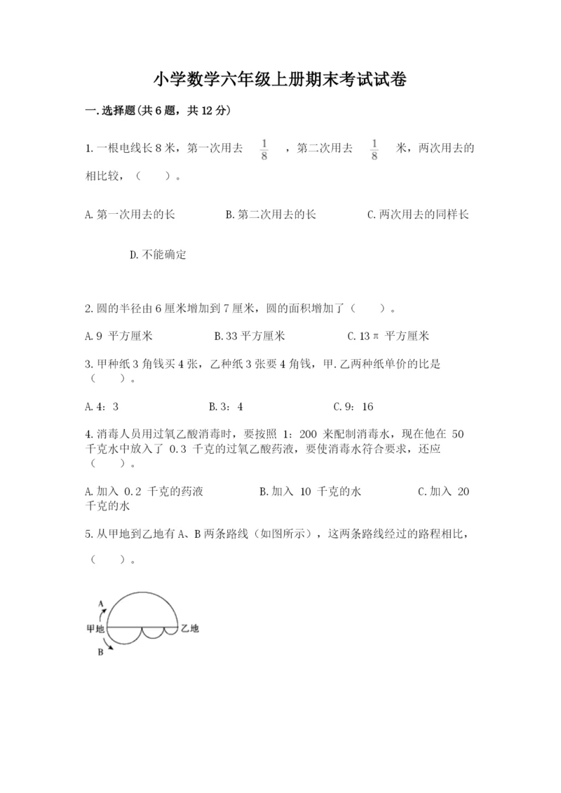 小学数学六年级上册期末考试试卷含完整答案（典优）.docx