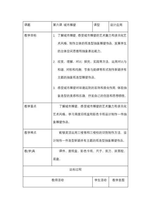 课题第六课 城市雕塑课型设计应用教学目标了解城市雕