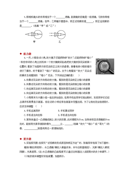 “传递-接受”式教学【分层练习】《眼睛和眼镜》（北师大）