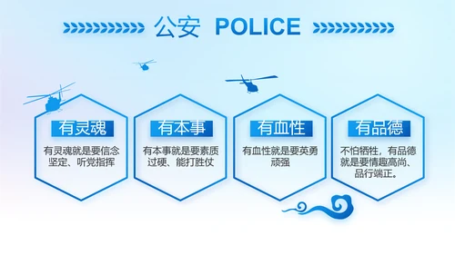 蓝色大气公安警察工作汇报PPT动态模板